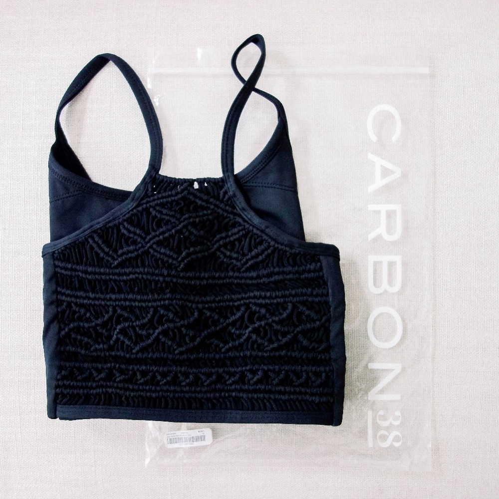 Carbon38 Black Macrame Racerback Sports Bra - M